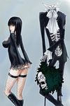  1girl boots brook cravat disembodied_head fishnets heart heart_eyes jpeg_artifacts konkitto nico_robin one_piece skeleton skirt teeth thighhighs zettai_ryouiki 