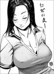  black_hair breasts greyscale large_breasts mole mole_on_breast monochrome original qiqo solo 