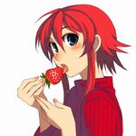  blue_eyes blush food fruit holding holding_food holding_fruit kusanagi_tonbo licking original red_hair solo strawberry 