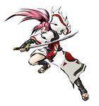  armor baiken fighting_stance guilty_gear hair_over_one_eye japanese_armor japanese_clothes katana kimono kote long_hair obi pink_eyes pink_hair ponytail sandals sash sasuke_(sasuke_no_sato) solo sword tattoo toeless_legwear weapon white_background 