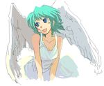 angel aqua_hair blue_eyes breasts cleavage kusanagi_tonbo medium_breasts oekaki original solo wings 