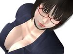  1girl 3d big_breasts bra breasts brown_eyes brown_hair business_suit choker cleavage dutch_angle female glasses huge_breasts inran_bakunyuu_onna_kyoushi kageyama_miyuki large_breasts lewd_bomb_bust_female_teacher original red-framed_glasses red_glasses sensei short_hair simple_background solo teacher umemaro umemaro_3d underwear white_background 