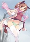  animal_ears brown_eyes brown_hair cat_ears e=mc2_(mosimosi) glasses gloves highres long_sleeves navel open_mouth original panties scarf short_hair solo thighhighs underwear 