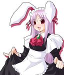  animal_ears bunny_ears long_hair lowres maid natsumi_akira purple_hair red_eyes reisen_udongein_inaba skirt_hold solo touhou 