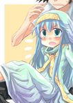  1girl aqua_eyes bad_id bad_pixiv_id blue_hair fang habit hizuki_reiya index kamijou_touma nun robe safety_pin sitting to_aru_majutsu_no_index 