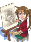  art_brush creator_connection crossover easel ga_geijutsuka_art_design_class glasses hat hitsugi_katsugi_no_kuro iijima_takatoshi kuro_(hitsugi_katsugi_no_kuro) nijuku open_mouth paint paintbrush palette ponytail sanju school_uniform shadow skirt smile solo when_you_see_it yamaguchi_kisaragi 