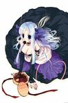  bare_shoulders blue_hair blush chocolate choker curly_hair dress elbow_gloves gloves gwendolyn head_wings heart jewelry long_hair non-web_source odin_sphere ribbon simple_background solo strapless strapless_dress 
