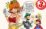  2boys assisted_exposure bra breasts crown english f.l.u.d.d. flipped_hair hat jpeg_artifacts large_breasts lingerie luigi luigi64 mario mario_(series) multiple_boys poltergust_3000 princess_daisy red_bra super_mario_bros. super_mario_sunshine tearing_clothes torn_clothes underwear wardrobe_malfunction 