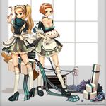  android blonde_hair cake food high_heels kneehighs maggi maid multiple_girls pastry red_hair robot see-through shoes socks twintails 