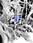  armor bad_id bad_pixiv_id boots feathers forest gloves male_focus monochrome nature oboro_keisuke odin_sphere oswald_(odin_sphere) sitting smile solo spot_color thinking tree 