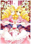  animal_ears asa_no_ha_(pattern) bad_id bad_pixiv_id beads blonde_hair blush bonbori branch closed_eyes drill_hair flower fox_ears hair_ornament holding_hands hoozuki_(otome_youkai_zakuro) japanese_clothes kou_2_(artist) lily_(flower) long_hair multiple_girls open_mouth otome_youkai_zakuro siblings sisters smile symmetrical_hand_pose twins twintails yellow_eyes 