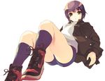  buruma gym_uniform jacket kneehighs nagato_yuki nike purple_hair shirota_dai shoes short_hair sneakers socks solo suzumiya_haruhi_no_yuuutsu yellow_eyes 