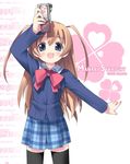  bow gakuen_utopia_manabi_straight! kantoku miniskirt odori_momoha pink_bow plaid plaid_skirt school_uniform seiou_gakuen_school_uniform skirt solo thighhighs zettai_ryouiki 