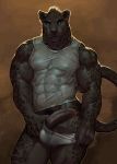  abs anthro balls biceps black_fur blue_eyes briefs claws clothed clothing erection feline fur gage_the_panther hi_res holding_sheath invalid_tag leaking looking_at_viewer male mammal muscular muscular_male nipple_bulge nipples obliques pantherine partially_clothed partially_retracted_foreskin pecs penis pockyrumz precum presenting shirt simple_background smile solo spots standing tank_top triceps uncut underwear vein whiskers 