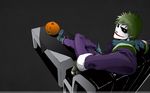  1boy batman_(series) bleach card cards cosplay dc_comics highres hollow_ichigo joker kurosaki_ichigo male male_focus playing_card pumpkin shirosaki_hichigo sitting solo the_dark_knight the_joker the_joker_(cosplay) 