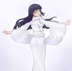  ass black_hair blush hyuuga_hinata japanese_clothes kimono long_hair looking_at_viewer looking_back naruto naruto_(series) sakuama scarf smile solo white white_background white_eyes 