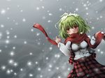  ascot blush bunchin_(siso_junzy) green_hair highres kazami_yuuka plaid plaid_skirt plaid_vest red_eyes scarf skirt skirt_set snow solo touhou vest 