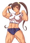  abs absurdres biceps breasts buruma female flex flexing highres muscle muscular_female pose simple_background solo twintails white_background 