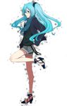  aqua_eyes aqua_hair hatsune_miku high_heels highres legs long_hair nicarali profile scarf shoes solo twintails vocaloid 