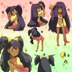  adjusting_hair barefoot big_hair bottomless brown_eyes character_sheet dark_skin gym_leader hair_down hair_ornament hairclip hairdressing how_to iris_(pokemon) long_hair low-tied_long_hair multiple_views one_eye_closed pokemon pokemon_(game) pokemon_bw purple_hair side_slit sitting sleepy suzumiyu translated two_side_up very_long_hair waking_up yokozuwari 