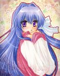  bad_id bad_pixiv_id blue_hair clannad fujibayashi_kyou jacket long_hair mitsuba_(threeleaf) purple_eyes solo 