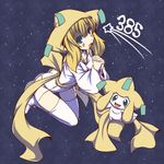  blonde_hair gen_3_pokemon jirachi kuromiya moemon personification pokemon pokemon_(creature) sky star_(sky) starry_sky thighhighs 