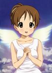  brown_eyes brown_hair dress hands_clasped hirasawa_ui k-on! own_hands_together ponytail ryunnu short_hair solo white_dress wings 