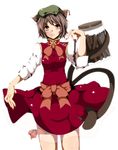  animal_ears bad_hands brown_hair cat_ears cat_tail chen earrings error hat jewelry kinou_no_shika multiple_tails short_hair solo tail touhou yellow_eyes 