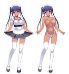  aida_takanobu bad_id bad_pixiv_id blue_hair breasts collar contrapposto dark_skin elf large_breasts long_hair maid nipples original panties pointy_ears red_eyes standing thighhighs topless twintails underwear 