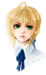  2010 ahoge artoria_pendragon_(all) bad_id bad_pixiv_id blonde_hair face fate/stay_night fate_(series) green_eyes lips portrait realistic riku_(lingsky) saber signature simple_background solo 