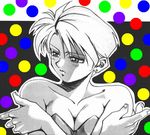  art_of_fighting breasts cleavage earrings jewelry king_(snk) king_of_fighters monochrome polka_dot polka_dots ryuuko_no_ken short_hair snk 