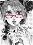  braid fingernails glasses jojo_no_kimyou_na_bouken kuujou_jolyne monochrome non-web_source solo spot_color stone_ocean 