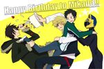  black_hair blonde_hair blue_eyes cake cigarette durarara! heiwajima_shizuo orihara_izaya ryuugamine_mikado short_hair sturluson_selty sunglasses weapon 