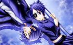  bicolored_eyes dokuro_chrome eyepatch katekyou_hitman_reborn ponytail purple_hair red_eyes rokudou_mukuro short_hair skirt violet_eyes 