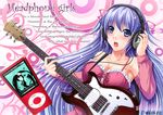  blue_eyes guitar hatsune_miku headphones ipod purple_hair ribbons vocaloid 