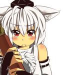  animal_ears blush bridal_gauntlets fang frown hat inubashiri_momiji kingumokemoke solo tokin_hat touhou wolf_ears 