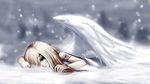  angel blue_eyes brown_hair long_hair snow wings winter 