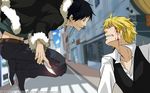  black_hair blonde_hair blood brown_eyes durarara! heiwajima_shizuo orihara_izaya short_hair weapon yellow_eyes 