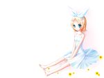  barefoot blonde_hair blue_eyes flowers kagamine_rin short_hair summer_dress vocaloid white 