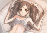  :o bad_id bad_pixiv_id bed_sheet brown_eyes brown_hair camisole face lying navel on_back original pillow solo tank_top tea_(nakenashi) twintails 