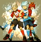  blonde_hair inazuma_eleven inazuma_eleven_(series) locked_arms male_focus mee multiple_boys shorts spiked_hair white_hair 