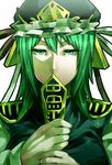  frills green green_eyes green_hair hat highres irohara_mitabi older rod_of_remorse shiki_eiki short_hair solo touhou 