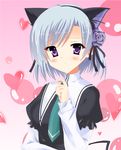  animal_ears cat_ears flower grey_rose heart henriette_mystere purple_eyes rose silver_hair tantei_opera_milky_holmes yuu_(tibi-hime) 