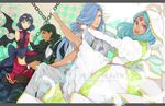  2girls bad_id bad_pixiv_id blue_eyes blue_hair dress edgar_valtinas eyewear_on_head green_eyes inazuma_eleven inazuma_eleven_(series) jewelry legs multiple_boys multiple_girls otonashi_haruna purple_eyes senchat short_hair teres_tolue thighhighs tuxedo urabe_rika 