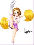  akiyama_mio blood brown_eyes brown_hair cheerleader chibi chibi_inset faceplant flexible hayashiya_zankurou high_kick highres k-on! kicking kneepits motion_blur multiple_girls nosebleed panties pantyshot pom_poms short_hair split standing standing_on_one_leg standing_split striped striped_panties tainaka_ritsu translation_request underwear 