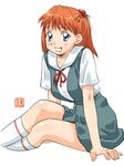  blue_eyes ikurumi_kaoru neon_genesis_evangelion orange_hair school_uniform serafuku sit sitting smile soryu_asuka_langley 