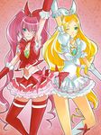  2girls blonde_hair bow cure_melody cure_rhythm heart highres houjou_hibiki long_hair magical_girl minamino_kanade multiple_girls pink_hair precure pretty_cure suite_precure suite_pretty_cure twintails 