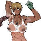  1girl america armpit_sex armpits artist_request biceps blonde_hair blue_eyes censored character_request dark-skinned_female dark_skin dog_tags dogtags female glove gloves muscle muscular_female penis pointless_censoring scar scars short_hair smell source_request sweat testicles 