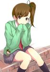  bad_id bad_pixiv_id brown_eyes brown_hair cameo doll futami_ami futami_mami hood hoodie idolmaster idolmaster_(classic) idolmaster_2 long_hair onion_(lemlaml) side_ponytail sleeves_past_wrists solo 