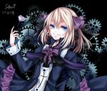  bad_id bad_pixiv_id blonde_hair blue_eyes bow character_request copyright_request flower hair_bow hair_ribbon open_mouth ribbon smile solo stari 